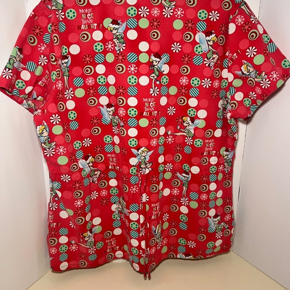 Vintage Disney Fairies Tinkerbell Christmas Scrub Top Size Large - Picture 3 of 7